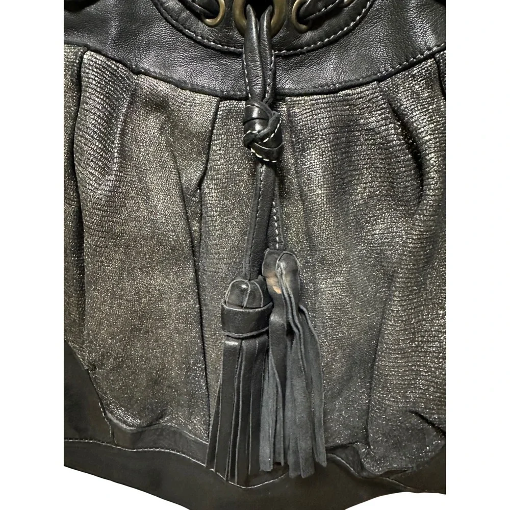 Giorgio Brato Leather Satchel Metallic Textured Tassel Bag Italy Y2K